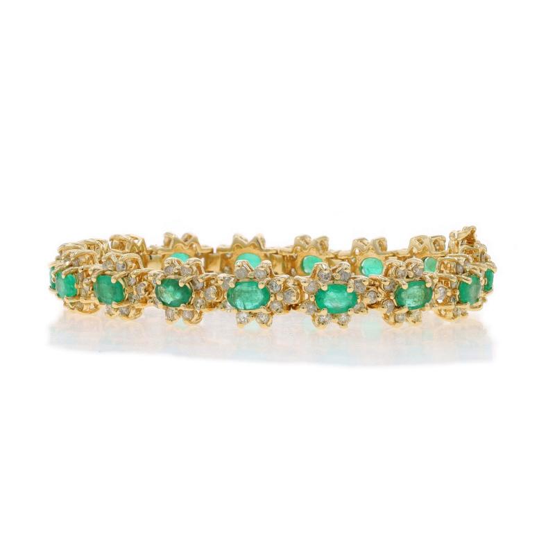 Yellow Gold Emerald & Diamond Halo Link Bracelet 7