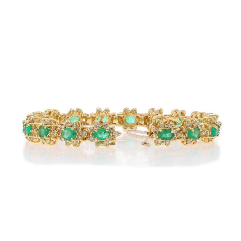 Women's Yellow Gold Emerald & Diamond Halo Link Bracelet 7