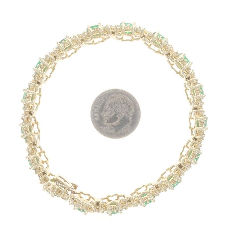 Yellow Gold Emerald & Diamond Halo Link Bracelet 7