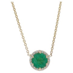 Collana con ciondolo a forma di smeraldo e diamante in oro giallo - 14k Round .82ctw