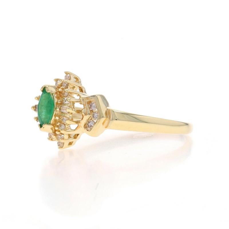 Yellow Gold Emerald Diamond Halo Ring - 10k Marquise .45ctw In Excellent Condition For Sale In Greensboro, NC