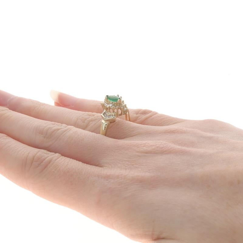 Women's Yellow Gold Emerald Diamond Halo Ring - 10k Marquise .45ctw For Sale