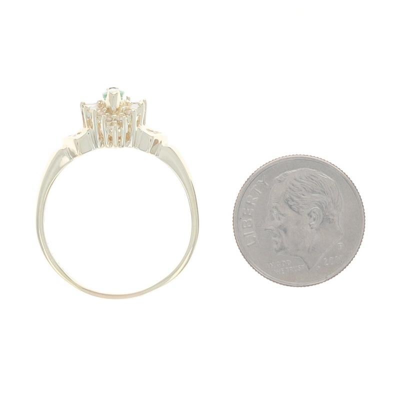Yellow Gold Emerald Diamond Halo Ring - 10k Marquise .45ctw For Sale 1