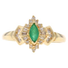 Bague en or jaune émeraude diamant halo - 10k Marquise .45ctw