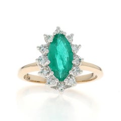Yellow Gold Emerald Diamond Halo Ring - 14k Marquise 1.70ctw