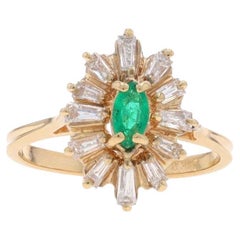 Anello aureola con smeraldo e diamante in oro giallo - 14k Marquise .70ctw