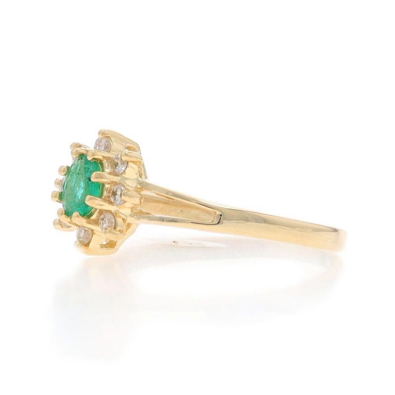 Yellow Gold Emerald Diamond Halo Ring - 14k Oval .21ctw Floral In Excellent Condition In Greensboro, NC