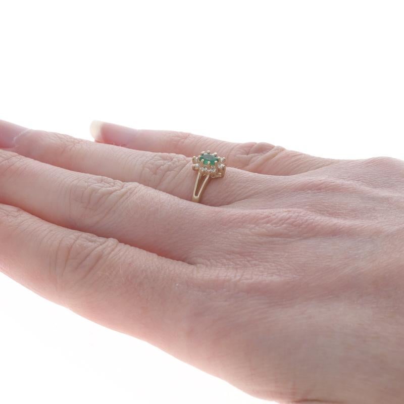 Women's Yellow Gold Emerald Diamond Halo Ring - 14k Oval .21ctw Floral