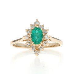 Yellow Gold Emerald Diamond Halo Ring - 14k Oval .84ctw
