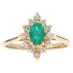 Yellow Gold Emerald Diamond Halo Ring - 14k Oval .84ctw
