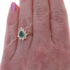 Yellow Gold Emerald Diamond Halo Ring - 14k Pear 1.15ctw