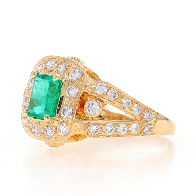 Yellow Gold Emerald & Diamond Halo Ring - 18k Emerald Cut 2.70ctw GIA In Good Condition For Sale In Greensboro, NC
