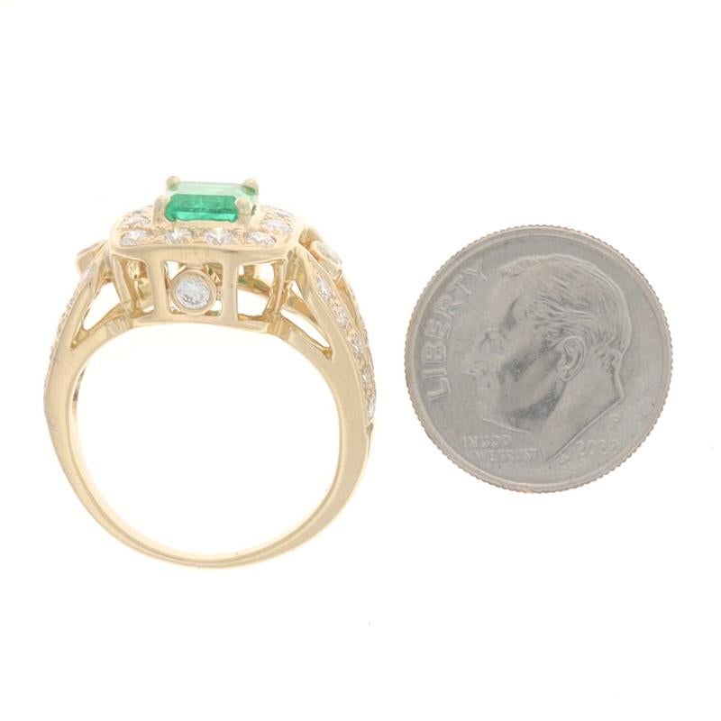 Yellow Gold Emerald & Diamond Halo Ring - 18k Emerald Cut 2.70ctw GIA For Sale 1