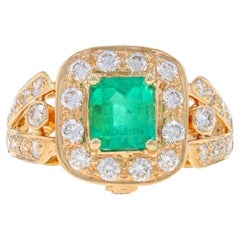 Yellow Gold Emerald & Diamond Halo Ring - 18k Emerald Cut 2.70ctw GIA