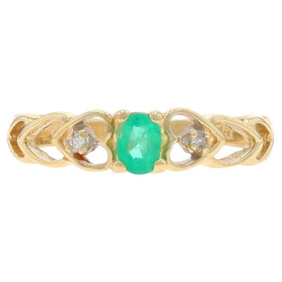 Yellow Gold Emerald & Diamond Hearts Ring - 10k Oval .18ctw Love