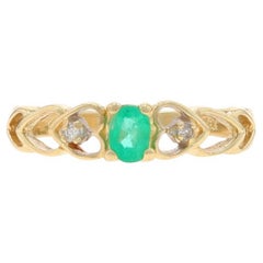 Gelbgold Smaragd & Diamant Herz-Ring - 10k Oval .18ctw Love