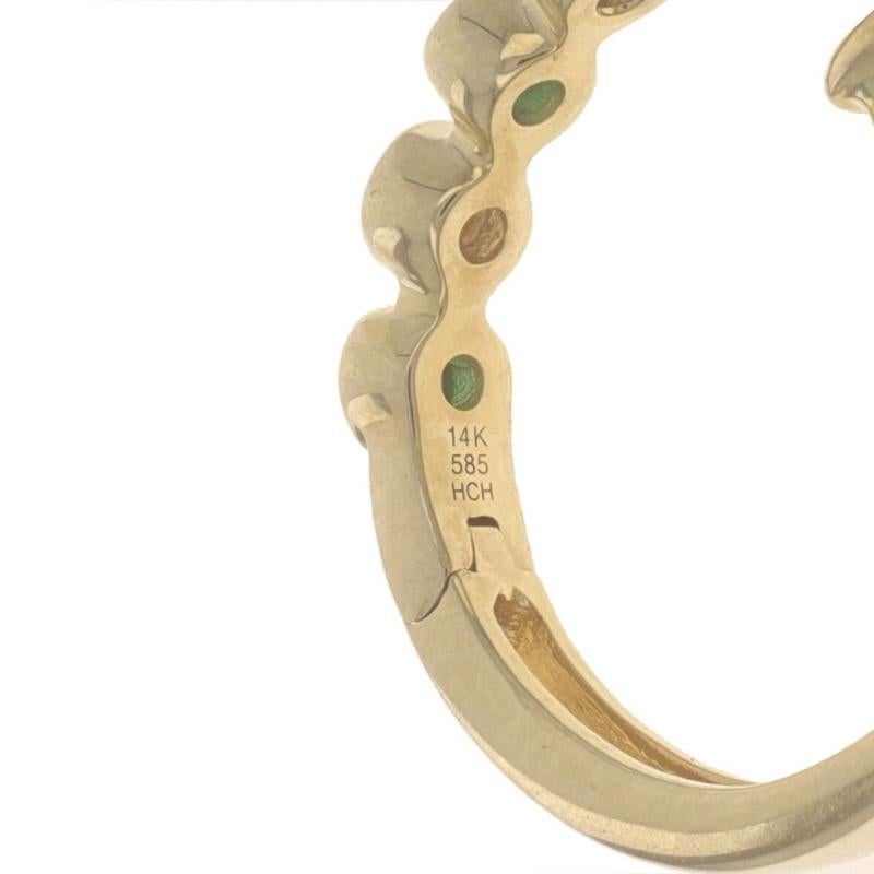 Women's Yellow Gold Emerald & Diamond Hoop Earrings - 14k Round .26ctw Pierced For Sale