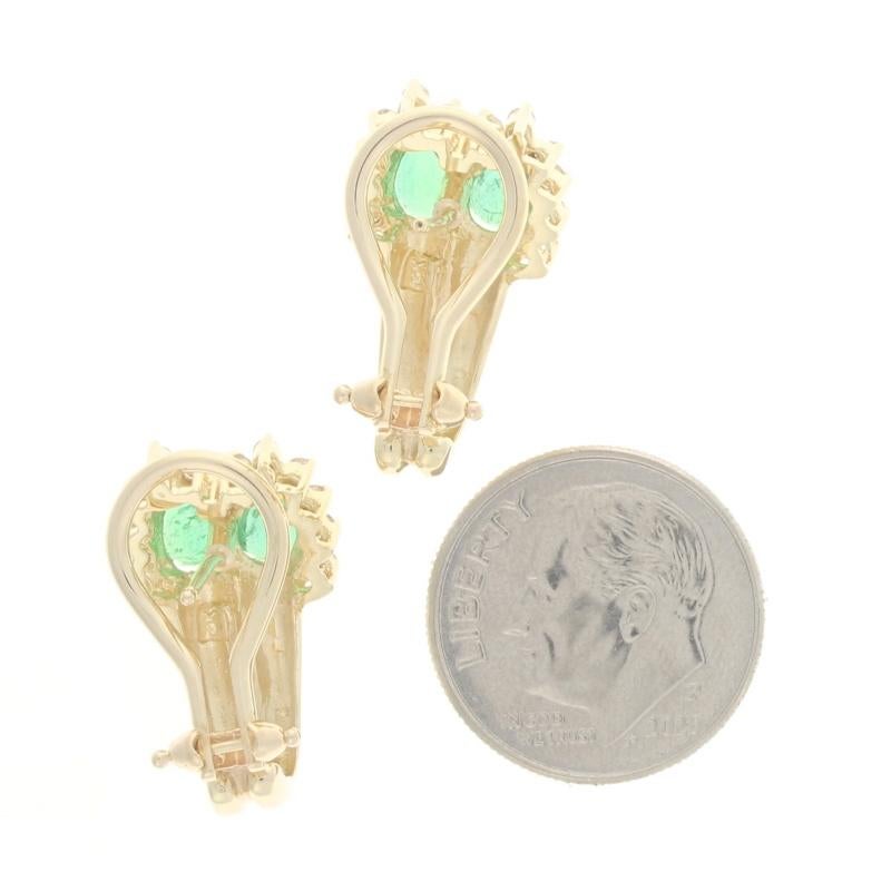 Pear Cut Yellow Gold Emerald & Diamond J-Hoop Earrings - 14k Pear 2.20ctw Leaves Pierced For Sale