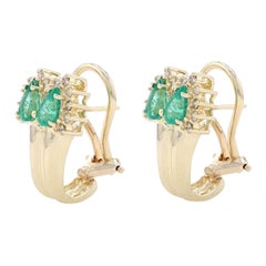 Orecchini a cerchio a J in oro giallo con smeraldo e diamanti - 14k Pear 2.20ctw Leaves Pierced