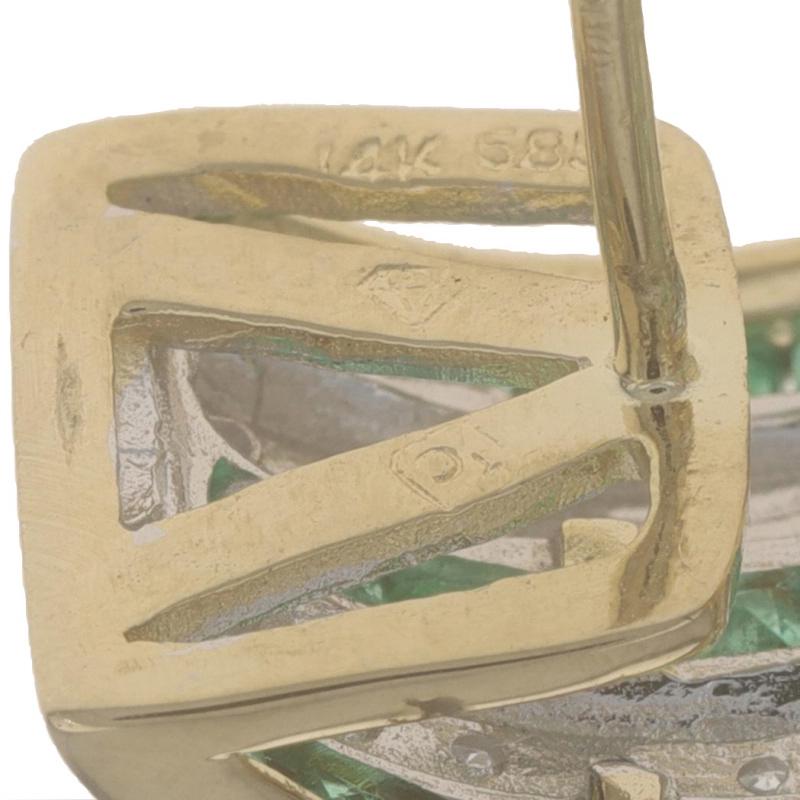 Boucles d'oreilles J en or jaune avec émeraudes et diamants - 14k Carré 1.66ctw Stripes Pierce Excellent état - En vente à Greensboro, NC