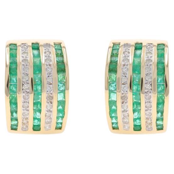 Pendientes Aros en J de Oro Amarillo con Diamante Esmeralda - 14k Cuadrados 1,66ctw Rayas Perforados