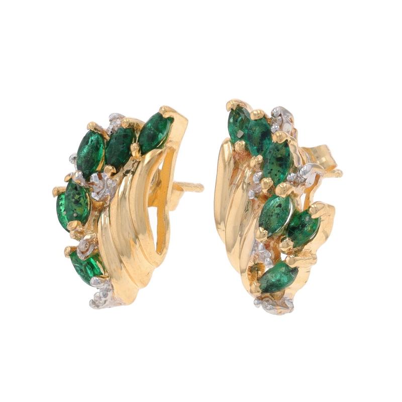 Taille émeraude Boucles d'oreilles en or jaune Emeraude Diamant Lg Cluster 10k Marquise 1.11ctw Pierce en vente