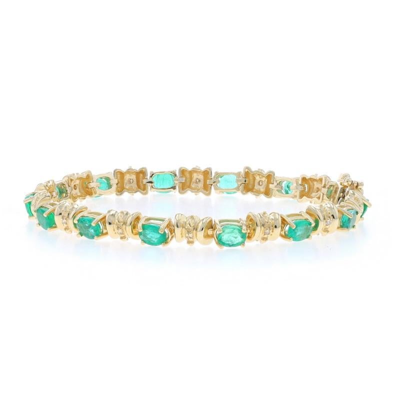 Yellow Gold Emerald & Diamond Link Bracelet 6 3/4