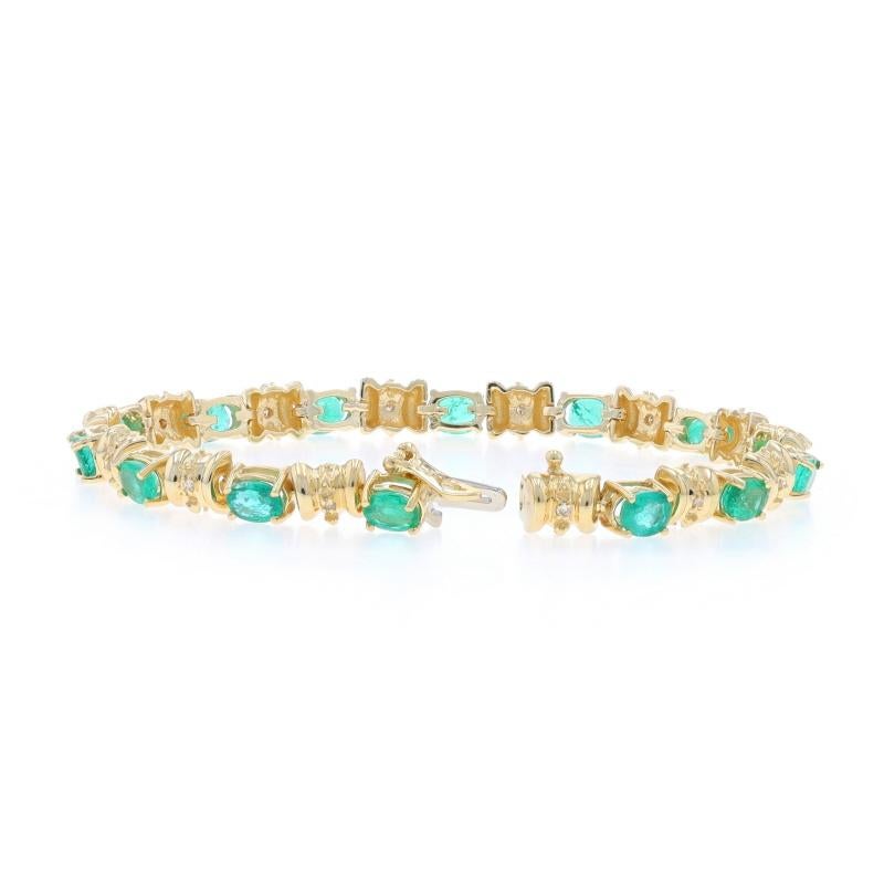 Women's Yellow Gold Emerald & Diamond Link Bracelet 6 3/4