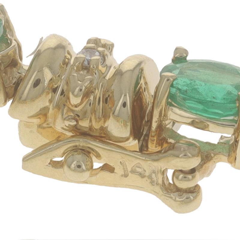 Yellow Gold Emerald & Diamond Link Bracelet 6 3/4