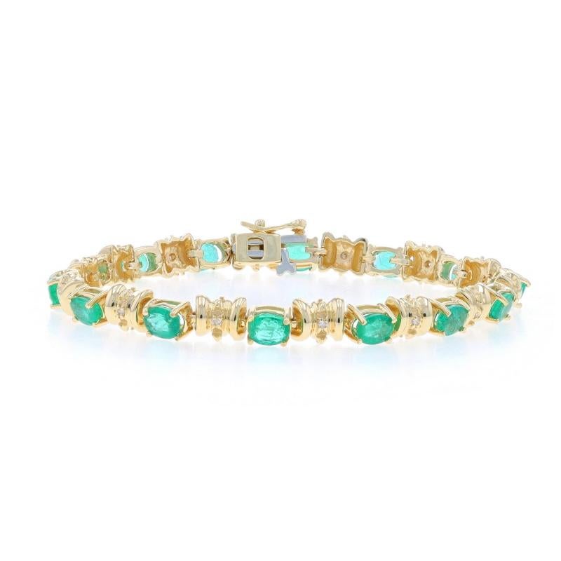 Yellow Gold Emerald & Diamond Link Bracelet 6 3/4" - 14k Oval 3.78ctw For Sale