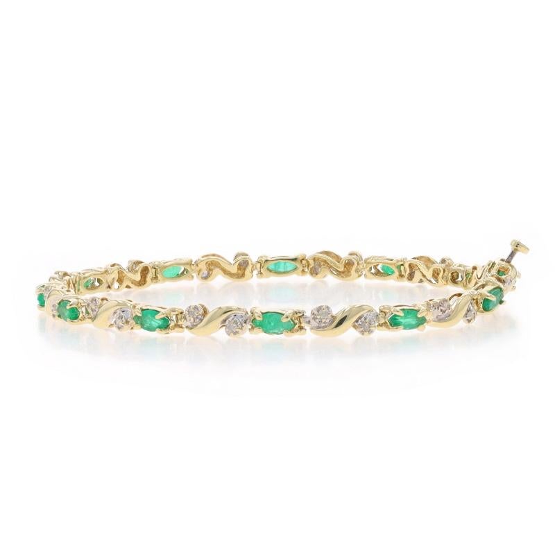 Marquise Cut Yellow Gold Emerald Diamond Link Bracelet 7 1/4