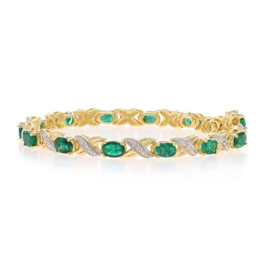 Yellow Gold Emerald Diamond Link Bracelet 7