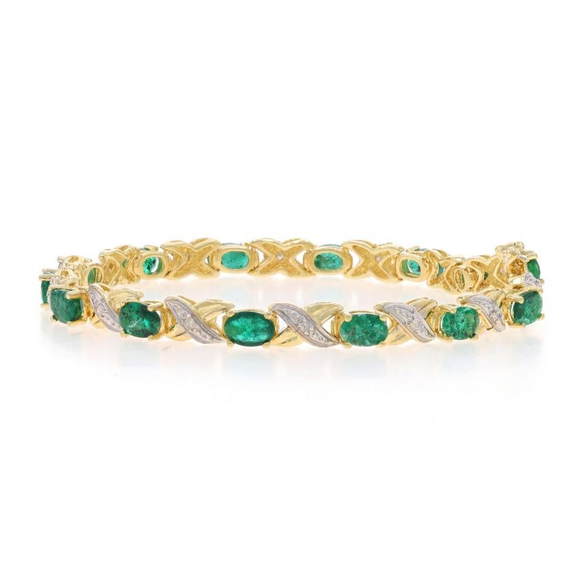 Yellow Gold Emerald & Diamond Link Bracelet 7