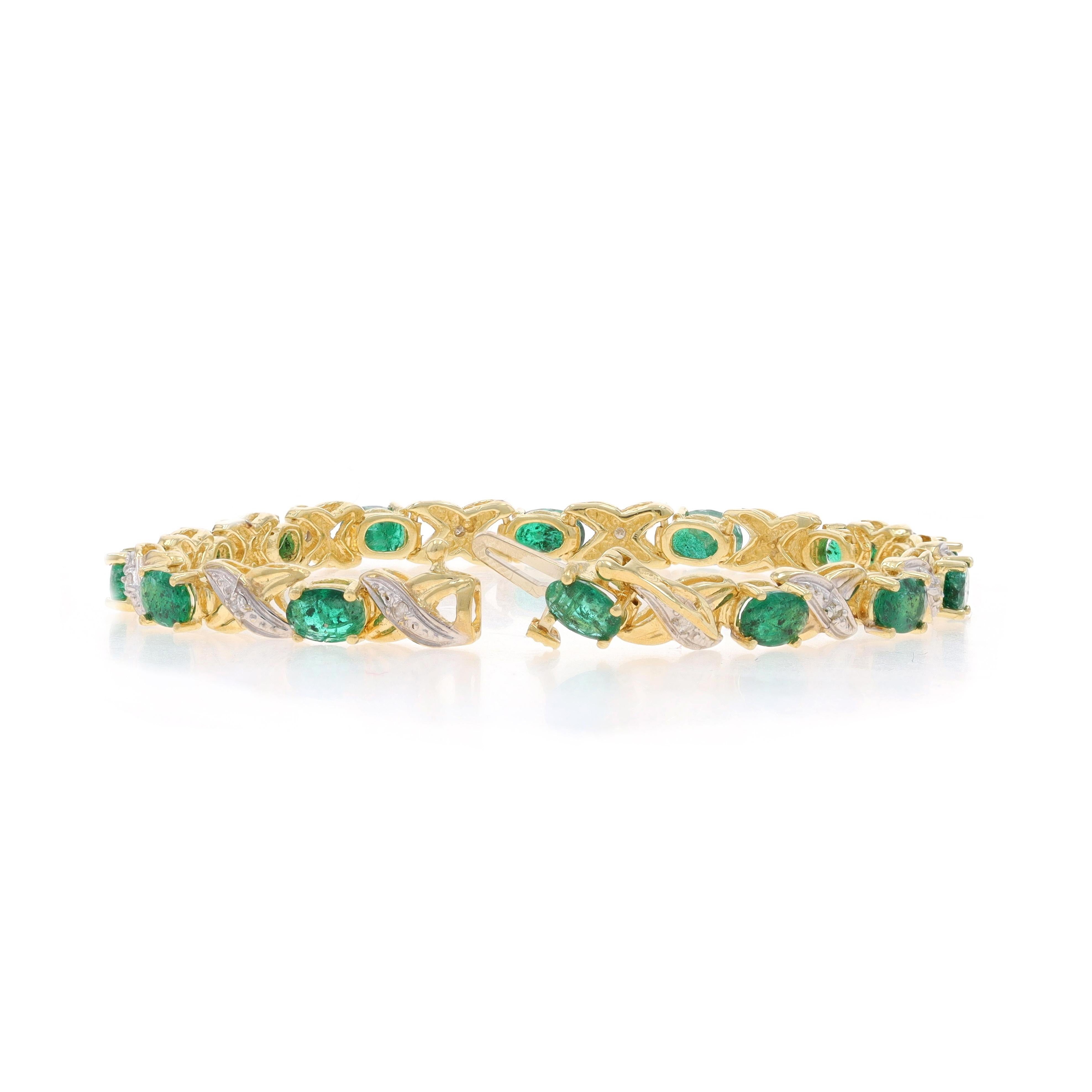 Women's Yellow Gold Emerald Diamond Link Bracelet 7