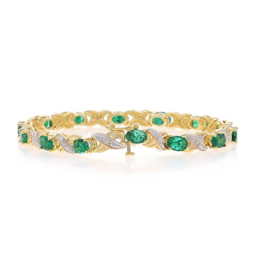 Women's Yellow Gold Emerald & Diamond Link Bracelet 7