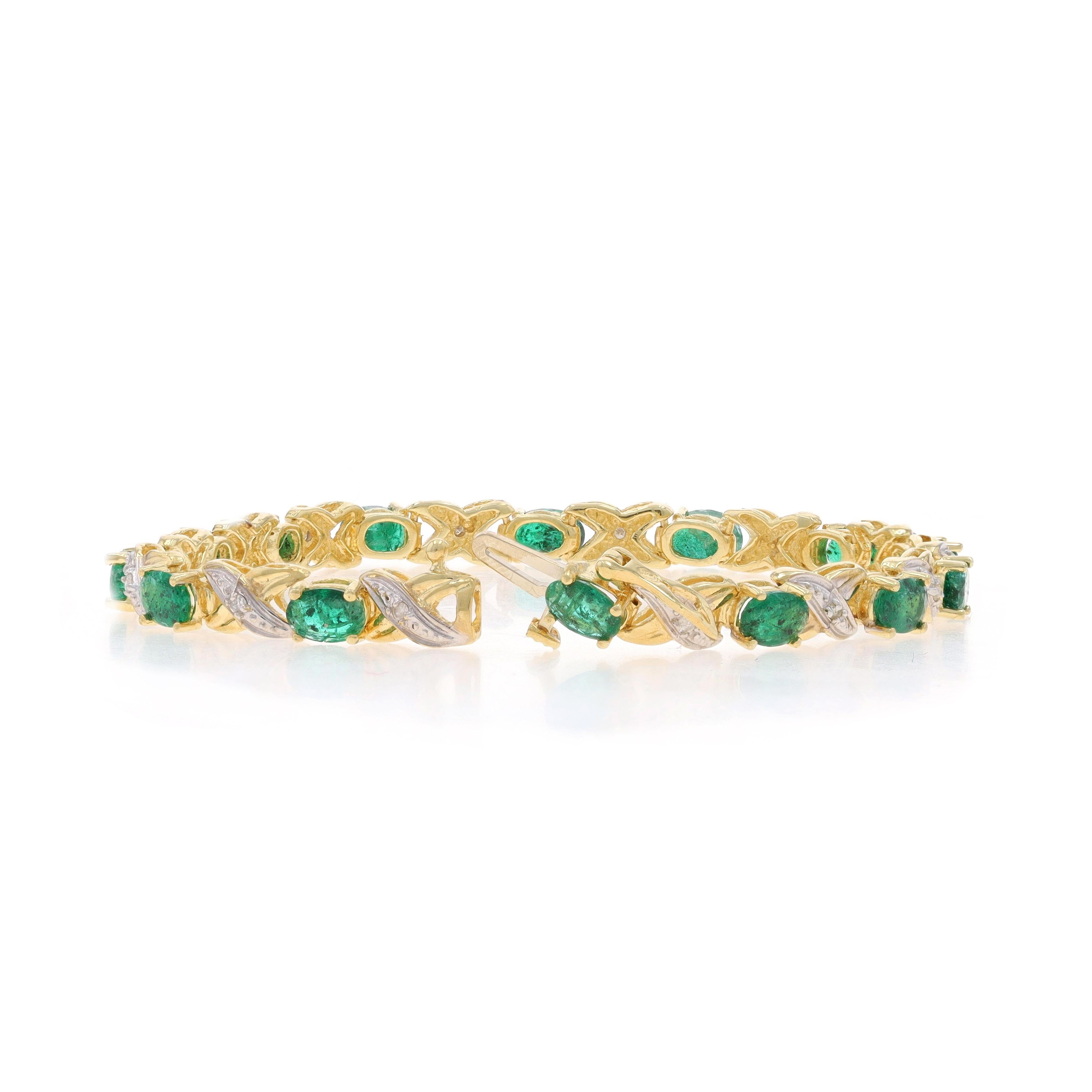 Yellow Gold Emerald & Diamond Link Bracelet 7