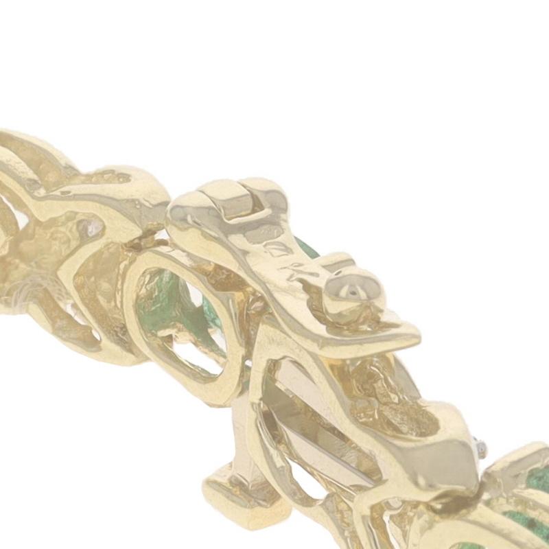 Yellow Gold Emerald & Diamond Link Bracelet 7
