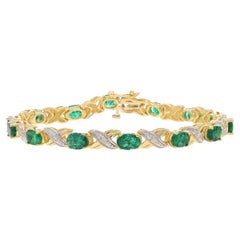 Yellow Gold Emerald & Diamond Link Bracelet 7" - 14k Oval 7.43ctw