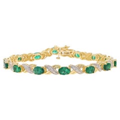 Bracciale A Link in oro giallo con smeraldo e diamanti da 7" - 14k Ovale 7,43ctw