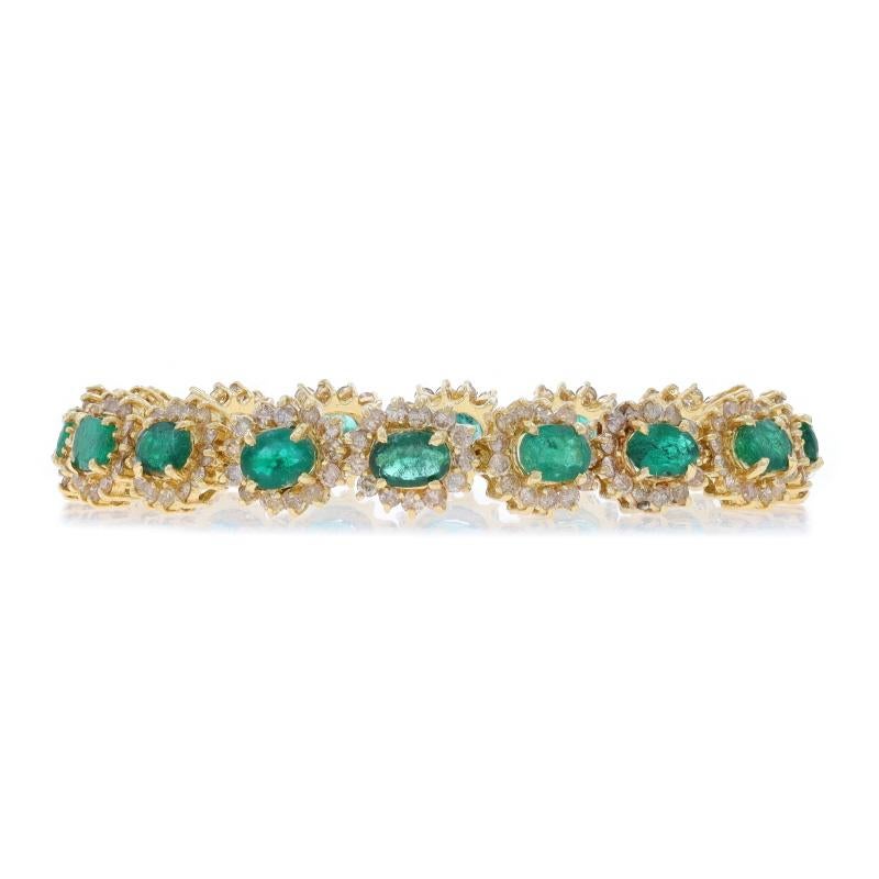 Oro amarillo Esmeralda Diamond Link Halo Pulsera 7 1/4