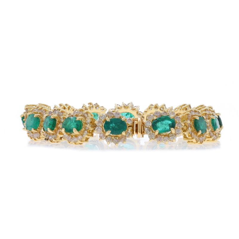 Oro amarillo Esmeralda Diamond Link Halo Pulsera 7 1/4