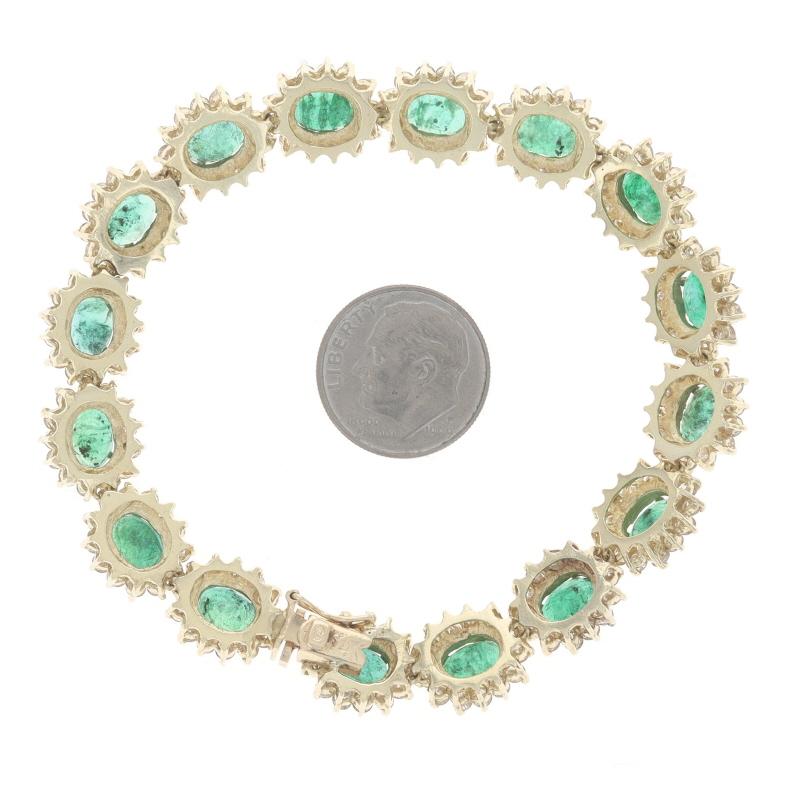 De las mujeres Oro amarillo Esmeralda Diamond Link Halo Pulsera 7 1/4