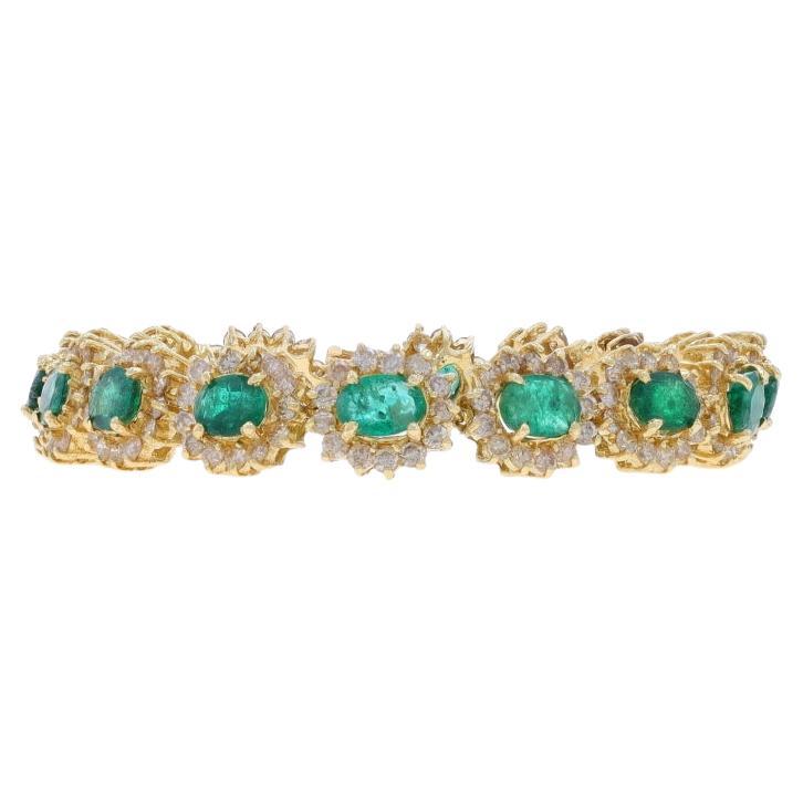 Oro amarillo Esmeralda Diamond Link Halo Pulsera 7 1/4" 7" 14k Oval 21.92ctw en venta
