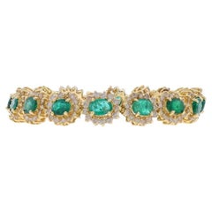 Oro amarillo Esmeralda Diamond Link Halo Pulsera 7 1/4" 7" 14k Oval 21.92ctw