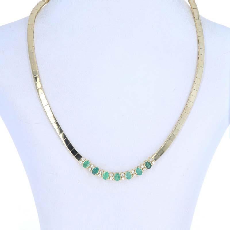 Yellow Gold Emerald Diamond Link Necklace 17
