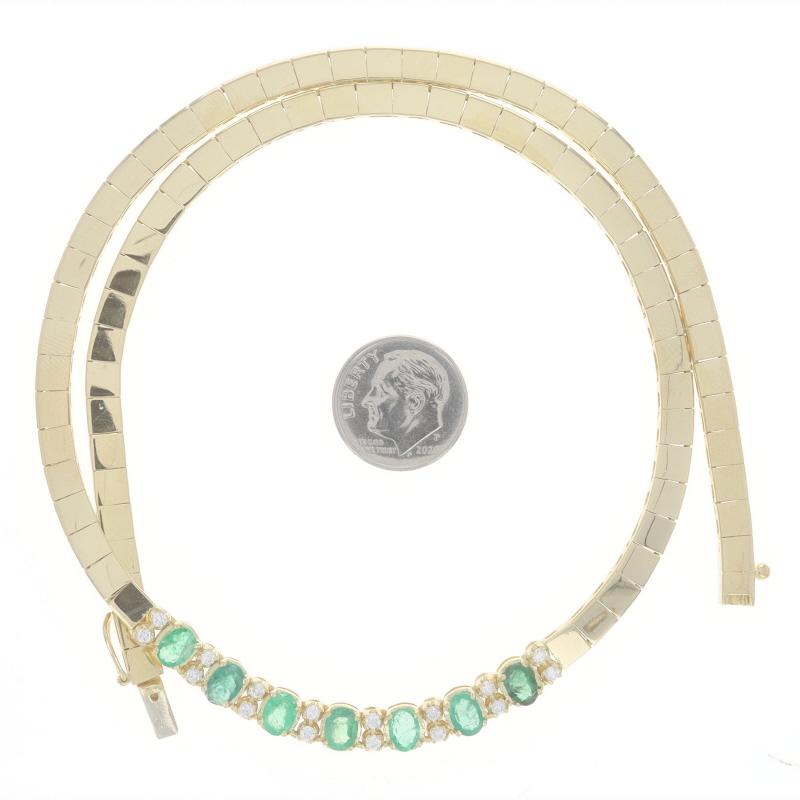Women's Yellow Gold Emerald Diamond Link Necklace 17