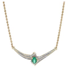 Gelbgold Smaragd & Diamant Halskette, 10k & 14k Ovalschliff 1,18ctw Seil