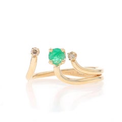 Yellow Gold Emerald Diamond Negative Space Ring - 14k Round .14ctw