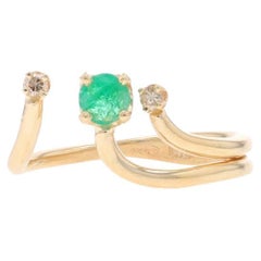 Yellow Gold Emerald Diamond Negative Space Ring - 14k Round .14ctw