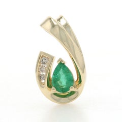 Yellow Gold Emerald Diamond Pendant - 10k Pear .63ctw